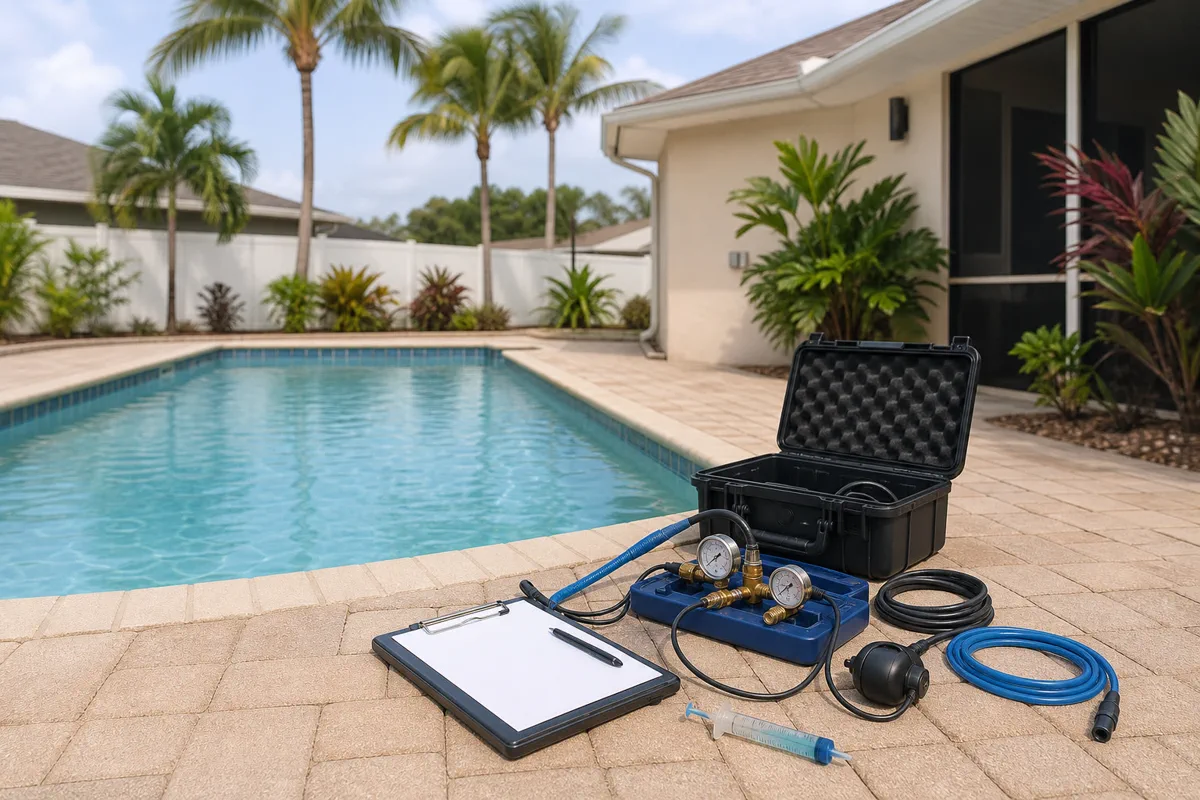 Port St. Lucie pool waterline and deck context for leak detection planning